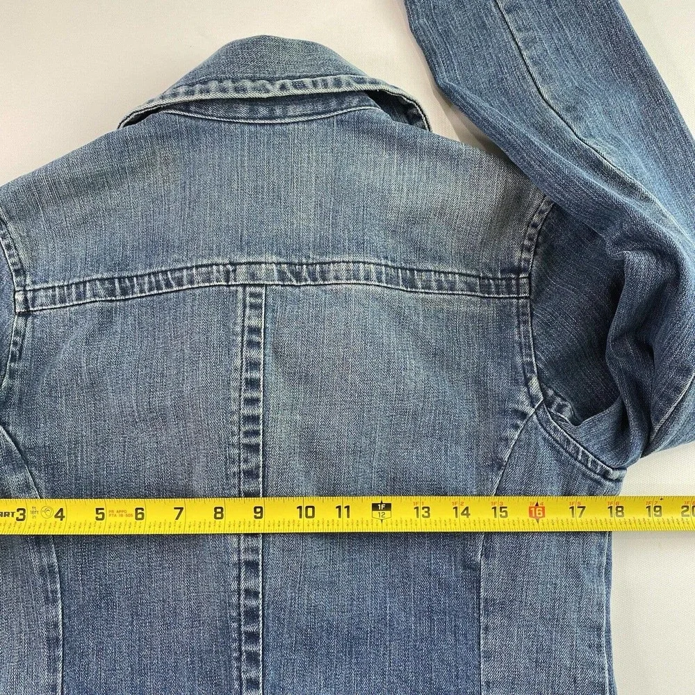 Vtg Denim Jacket Blazer Double Breasted Button Small Medium - Picture 2 of 9